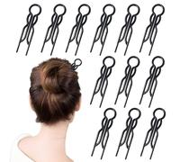 Lot de 12 épingles à cheveux françaises en forme de U - Pinces à cheveux solides - Pinces à cheveux invisibles pour femme - Parfait pour les twists, les chignons et le style quotidien (noir)