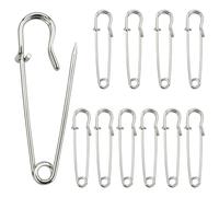 Lot de 12 épingles à nourrice pour kilt - Grandes épingles à nourrice - 63 mm - En acier inoxydable - Robustes - Pour couvertures, tricots, bijoux et travaux manuels - Argenté