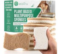 Lot de 12 éponges à vaisselle naturelles, respectueuses de l'environnement, éponges de nettoyage de vaisselle compostables en cellulose et noix de coco, biodégradables, anti-rayures pour un nettoyage