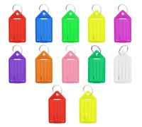 Lot de 12 étiquettes à suspendre en plastique inscriptibles avec porte-clés, étiquettes de porte-clés, porte-clés en plastique pour étiquettes de bagages, étiquettes de sac à dos (10 couleurs)