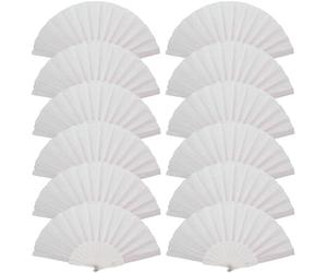 Lot de 12 éventails pliables à paillettes avec nervures transparentes brillantes - Idéal pour mariage, église, festival, danse, thé, club et accessoires EDM, blanc