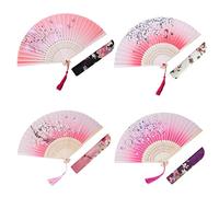 Lot de 12 éventails pliants en soie avec motif de cerisier délicat - Cadeaux de mariage - Cadeau de mariage - Cadeau de fête - Décoration de fête de musique - 5. Poignée de couleur primaire