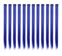 Lot de 12 extensions à clips colorées, 56 cm (22 pouces), cheveux longs et lisses arc-en-ciel, mèches synthétiques for filles(Blue)