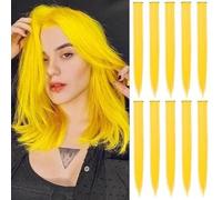 Lot de 12 extensions de cheveux à clips pour femme - Sans couture - Colorées et droites - Extensions de cheveux pour femme - Accessoires de cheveux - Jaune