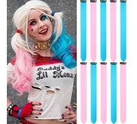 Lot de 12 extensions de cheveux à clipser pour femme - Sans couture - Colorées et droites - Accessoires de cheveux - Rose et bleu