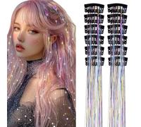 Lot de 12 extensions de cheveux colorées en fil métallique à paillettes pour femmes, filles, enfants - 50,8 cm - Pour Noël, Halloween, Nouvel An