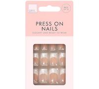 Lot de 12 faux ongles à presser French Nude - Touche élégante - Pointe blanche - Courts et carrés - Kit de manucure à coller - Pour filles et femmes - Accessoires artistiques - Tailles assorties