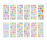 Lot de 12 feuilles d'autocollants 3D pour enfants - Alphabet coloré - Autocollants enflés - Numéros autocollants - Bricolage - Décoration pour filles et garçons