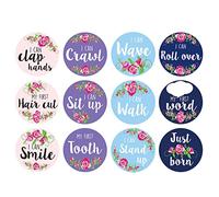 Lot de 12 feuilles d'autocollants mensuels pour bébé - Thème floral - De la naissance à 12 mois - Pour fête prénatale - Garçons et filles - Finition mate - Sans reflet - Photo pour nouveau-né fille ou