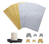 Lot de 12 feuilles de lettres en cire pour bougies dorées et argentées en PVC - Grandes petites lettres, chiffres, étoiles, papillons, symboles - Pour bougies, album photo, scrapbooking, baptême
