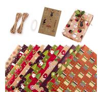 Lot de 12 feuilles de papier cadeau de Noël, 12 motifs vintage uniques (50,8 x 71,1 cm) avec étiquettes cadeaux, ficelle de papier et ruban adhésif double face, papier cadeau brillant de qualité