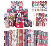 Lot de 12 feuilles de papier cadeau de Noël, 70cm x50cm, Papier Kraft Recyclable, avec corde, carte de vœux, courrier, pour Noël, anniversaire, fête,baby shower, décorations de fête