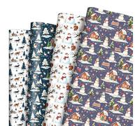 Lot de 12 feuilles de papier cadeau d'hiver motif bonhomme de neige, renard, forêt pour Noël, vacances d'hiver, 50,8 x 71,1 cm
