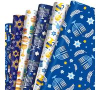 Lot de 12 feuilles de papier cadeau Hanoukka - 6 types de bougies - Papier cadeau - Étoile de David - Décoration cadeau - Papier décoratif pour Hanoukka - Pour loisirs créatifs - Emballage cadeau