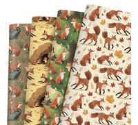 Lot de 12 feuilles de papier cadeau motif renard, aquarelle renard, papier d'art pour anniversaire, fête prénatale, décoration de fête sur le thème de la forêt, 71,1 x 50,8 cm