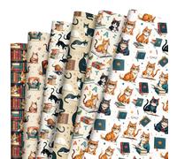 Lot de 12 feuilles de papier cadeau vintage en forme de chat avec inscription « I Love Reading » pour décoration de fête d'anniversaire, fête prénatale, bibliothèque, club, amoureux des livres, 71,1 x