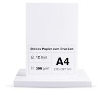 Lot de 12 feuilles de papier photo A4-300 g/m² - Blanc - Papier épais de qualité supérieure - Pour impression