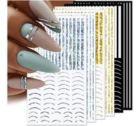Lot De 12 Feuilles De Stickers À Ongles Autocollants Holographiques Pour Ongles En Bronze - Ligne Française - Arcs Courbes - Lignes Ondulées