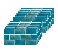 Lot de 12 feuilles d'autocollants muraux en vinyle imperméable pour salle de bain et cuisine Motif briques bleues 30 x 15 cm
