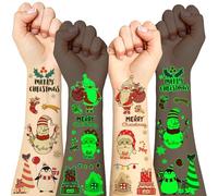 Lot de 12 feuilles de tatouages de Noël pour enfants - Paillettes - Doux pour la peau - Pour calendrier de l'Avent - Cadeau de Noël pour enfants