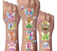Lot de 12 feuilles de tatouages fées à paillettes pour enfants, cadeaux de fée pour filles, jeu de fée pour enfants, décoration d'anniversaire d'enfant