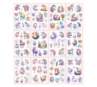 Lot de 12 feuilles de tatouages licorne pailletées pour enfants, cadeaux de licorne pour filles, cadeau d'anniversaire, petite taille, doux pour la peau