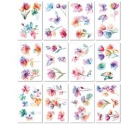 Lot De 12 Feuilles De Tatouages Temporaires À L'Aquarelle, Motifs Floraux Et Frais, Pour La Clavicule