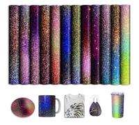 Lot de 12 feuilles d'encre de transfert infusible à paillettes pour presse à chaud Cricut, papier de sublimation ombré, pour gobelet, t-shirt, sac fourre-tout, 12 feuilles de 30,5 x 25,4 cm