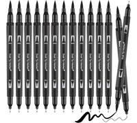 Lot De 12 Feutres Noirs À Pointe Fine - Noir - Stylo Pinceau - Bullet Journal - Feutres Étanches - Feutres Épais Et Fins Pour Écrire, Dessiner, Esquisser