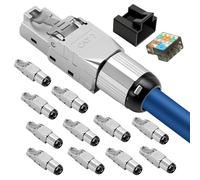 Lot de 12 fiches CAT7 RJ45 LSA blindées sans outil pour câble de pose/câble patch, fiche réseau CAT 7 avec coque de protection, entièrement blindée STP, AWG 23-26 (12 pièces)