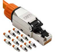 Lot de 12 fiches RJ45 CAT 7 - Fiche réseau sans outil pour Ethernet, câble de pose et câble réseau | Compatible Gigabit, STP blindé, 10 Gbit/s, contacts plaqués or
