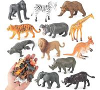 Lot de 12 figurines d'animaux safari - Jouets réalistes de la jungle - En plastique - Jouet éducatif pour projets éducatifs - Décoration de fête à thème zoo - Cadeau pour garçons et filles