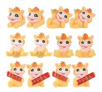 Lot de 12 figurines de chevaux miniatures en résine représentant les animaux du zodiaque chinois avec lingot d'or. Décoration idéale pour un gâteau du Nouvel An chinois 2026.