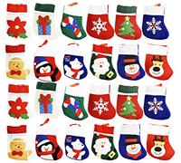 Lot de (12) - Figurines de Noël et Icône sur le thème des Chaussettes en feutre brodée, 17,8 cm W/anneau de suspension., Tissu, Figures and Icons, 17,7 cm