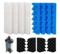 Lot de 12 filtres de rechange 406/407 Bio Foam pour aquarium compatibles avec le filtre à cartouche Fluval 406/407, lot d'éponges en mousse bio - 4 blancs, noirs et bleus pour filtration biologique et