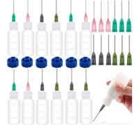 Lot de 12 flacons applicateurs de colle, flacons compte-gouttes en plastique compressibles de 30 ml avec pointe aiguille émoussée 14 GA, 16 GA, 18 GA, 20 GA pour applications de colle, de quilling et