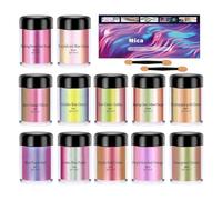 Lot de 12 flacons de poudre pigmentée - Qualité cosmétique naturelle - Colorant époxy en poudre de mica - Pour bougies, bijoux, boules de bain, artisanat, béton, brillant à lèvres, vernis de voiture