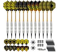 Lot de 12 Fléchette Pointe Plastique 18 g pour Cible Électronique, Jeu de Fléchettes Pointe Souple avec 24 Ailettes et 100 Embouts de Remplacement, Set de Fléchettes, Jaune