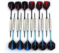 Lot de 12 Fléchettes pointe acier Longfield Darts en laiton plaqué nickel 21 -23 Gr bleu-rouge-noir-argent G