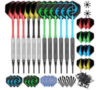 Lot de 12 fléchettes pointe souple avec 24 ailettes et 50 pointes - jeu de fléchettes pour cible électronique pointes en plastique