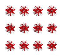 Lot de 12 fleurs artificielles de Noël pour événement et décoration de la maison avec pétales détaillés, plastique robuste, ce qui les rend adaptées pour les arrangements festifs saisonniers (B rouge