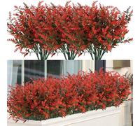 Lot de 12 fleurs de lavande artificielles d'extérieur résistantes aux intempéries pour décoration de jardin, maison, porche à suspendre, 35,1 cm (rouge)