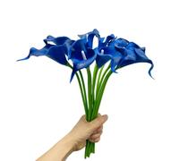Lot de 12 fleurs de lys calla artificielles bleu roi - 33 cm - Fleur unique en polyuréthane - Accessoire pour bouquet de mariée - Pour plantes de verdure d'intérieur et d'extérieur - Décoration
