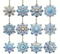 Lot de 12 flocons de neige à suspendre pour voiture - En acrylique bleu - Flocon de neige - Décoration d'intérieur