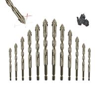 Lot de 12 forets excentriques à 4 tranchants en dents de scie - Foret excentrique à quatre tranchants - Foret Power Bit multifonction pour verre et métal