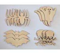 Lot de 12 formes décoratives en bois pour Halloween, 60-100 mm, découpe laser, lot de 12 pièces crâne, fantômes, chauve-souris, araignées, 3 de chaque