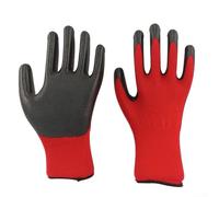 Lot de 12 gants de travail enduits de nitrile pour jardinage et construction, respirants, imperméables et résistants à l'huile pour un usage industriel (rouge)