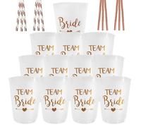 Lot de 12 gobelets JGA BrideTeam BrideTeam - Gobelets Team Bride et pailles - Gobelets JGA Cups de mariée Tribe - Gobelets de fête de Bachelorette - Gobelets Bride to be - Décoration rose doré - Pour