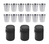 Lot de 12 gobelets portables, Sac de rangement en 3 pièces, Tasse de randonnée en acier inoxydable, Ensemble de bouteilles de vin en acier