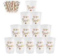 Lot de 12 gobelets Team Bride avec 12 pailles réutilisables pour enterrement de vie de jeune fille